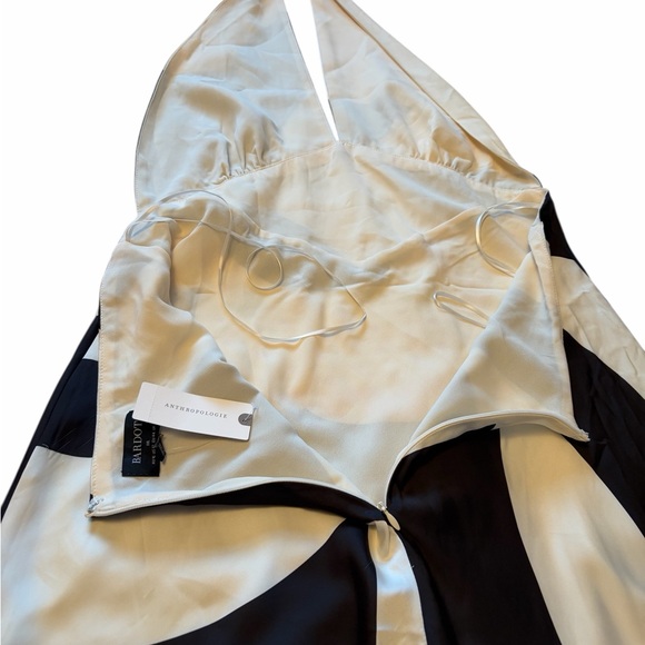 Anthropologie Bardot Citron Halter Cocktail Midi Dress in Black/lvory-Size 12 - Picture 7 of 16